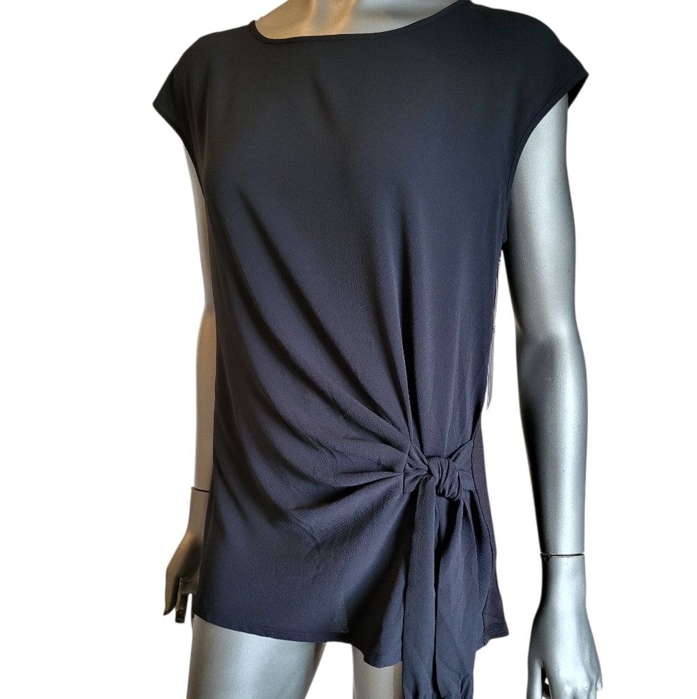 B13. NWT Vince Camuto Black Blouse with Side Tie - Size Medium